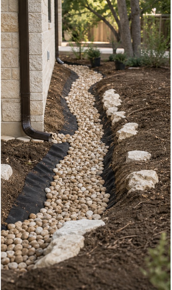 Drainage work in a residential yard